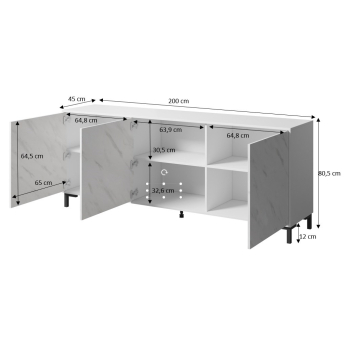 Komoda MARMO 3D 200x45xH80,5 czarny mat/marmur czarny