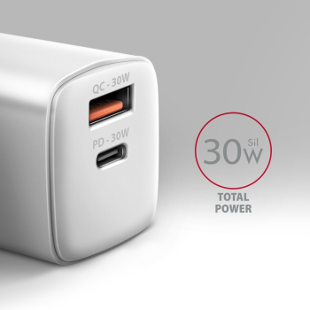 Axagon ACU-PQ30W Ladegerät QC3.0.4.0/AFC/FCP/PPS/Apple+ PD USB-C 30W - weiß - USB Typ C Telefon komórkowy, Smartfon, Smartwatch, Tablet, Uniwersalne B