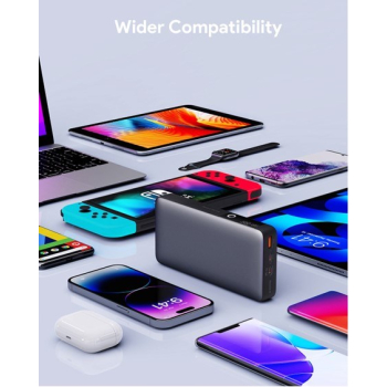 AUKEY POWERBANK 20000MAH, 2X USB-C PD 65W, USB-A 18W, SZARY