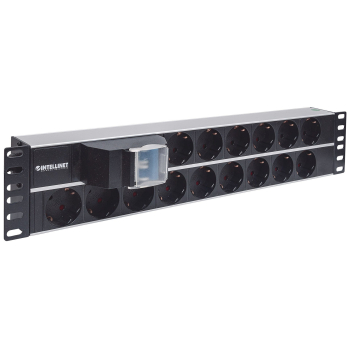 Intellinet 714051 rozdzielacz zasilania PDU 15 x gniazdo sieciowe 2U Aluminium, Czarny