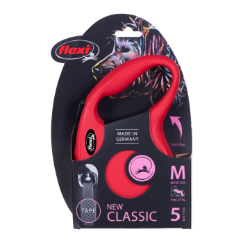 Smycz flexi automatyczna New Classic M taśma 5 m - dla psów do 25 kg, kolor czerwony