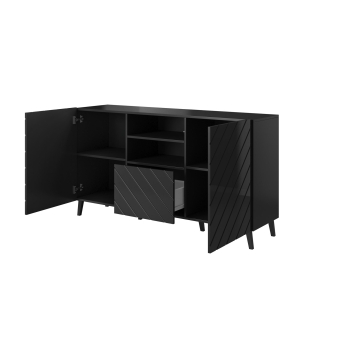Komoda ABETO 150x42x82 czarny/czarny połysk