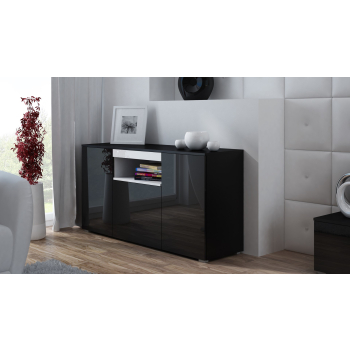 Komoda VIVA 150 czarny/ czarny połysk+ biały