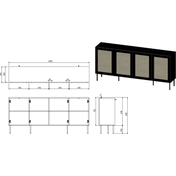 Komoda JUTA 4D 202x39,5x85 czarny + linol calabria