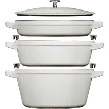 Zestaw 3 naczyń żeliwnych z pokrywką STAUB 40508-388-0 - biała trufla 24 cm