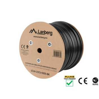 Kabel sieciowy zewnętrzne Lanberg LCU6-21CU-0305-BK (UTP; 305m; kat. 6; kolor czarny)
