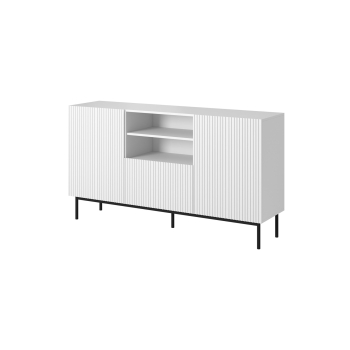 Komoda PAFOS na czarnym stelażu ze stali 150x40x90 biały mat