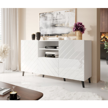 Komoda ABETO 150x42x82 biały/biały połysk