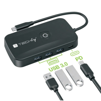 Techly IDATA USBC-HUB5WL przedłużacz AV Nadajnik i odbiornik AV Czarny
