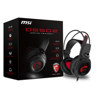 MSI DS502 Zestaw słuchawkowy Przewodowa Opaska na głowę Gaming Czarny, Czerwony
