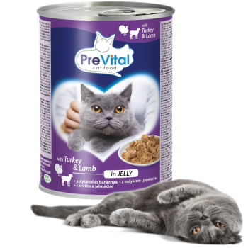 PREVITAL  - Z jagnięciną i indykiem w galaretce - Pełnoporcjowa karma dla dorosłych kotów - 0.415g