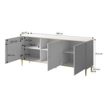 Komoda GLAMOUR 180x40x75,5 czarny mat + złoty