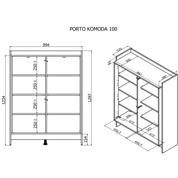 Komoda PORTO 100x38x130 dąb/czarny