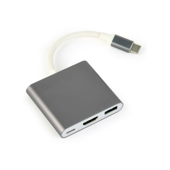 GEMBIRD GEMBIRD MULTI ADAPTER USB TYP-C (M) -> USB TYP-C; USB 3.0; HDMI SZARY