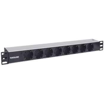 Intellinet 714037 rozdzielacz zasilania PDU 8 x gniazdo sieciowe 1U Aluminium, Czarny