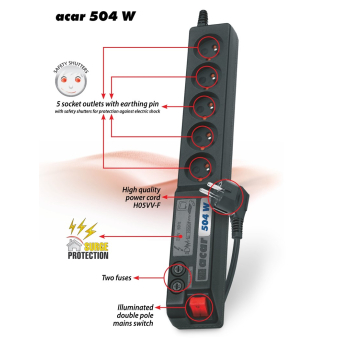 Listwa przeciwprzepięciowa Acar 504WF EMI/RFI (3m ; czarny)