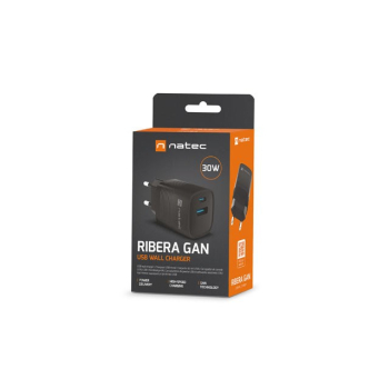 NATEC ŁADOWARKA RIBERA GAN 1X USB-A + 1X USB-C 30W CZARNA NUC-2141