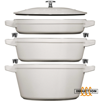 Zestaw 3 naczyń żeliwnych z pokrywką STAUB 40508-388-0 - biała trufla 24 cm