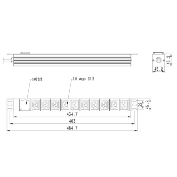 Gembird Listwa zasilająca rack (PDU), 10 gniazd C13, 1U, 16A, wtyk C19 2m