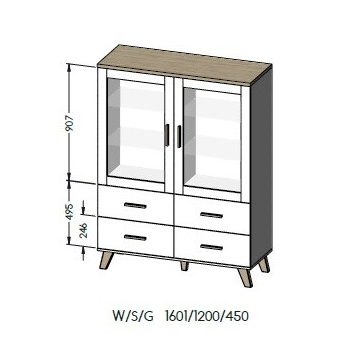 Witryna LOTTA 120 2D4S biały+ dąb sonoma