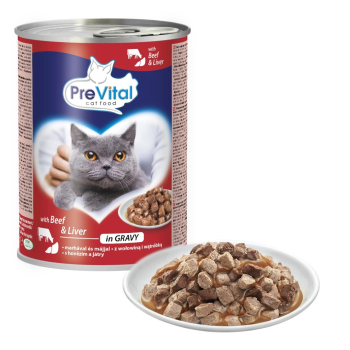 PREVITAL - Z wołowiną i wątróbką w sosie - Pełnoporcjowa karma dla dorosłych kotów -  0.415g