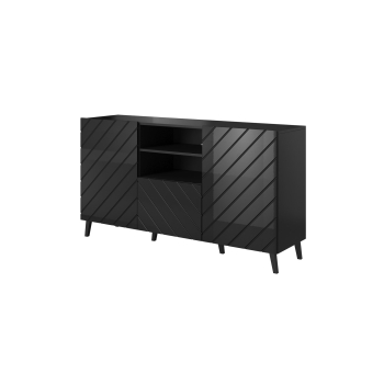 Komoda ABETO 150x42x82 czarny/czarny połysk