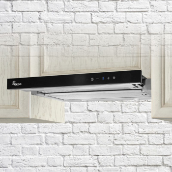 Okap podszafkowy teleskopowy AKPO WK-7 LIGHT GLASS TOUCH 60 INOX CZARNY front czarne szkło, dotykowy