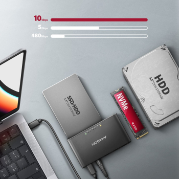 Axagon ADSA-CC USB-C 10Gbps - NVMe M.2 SSD & SATA 2.5/3.5 SSD/HDD CLONE MASTER 2 - Digital/Daten - NVMe USB 3.2 Gen 2 (3.1 Gen 2) Type-C Czarny