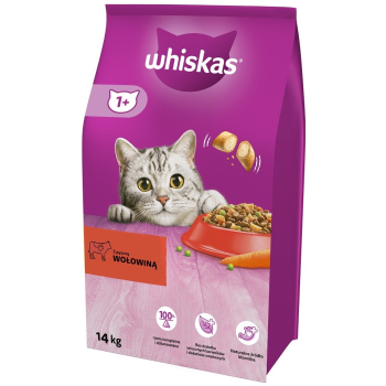 WHISKAS z Pyszną Wołowiną - sucha karma dla kota powyżej 1 roku życia - 14 kg
