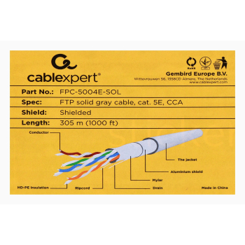 Kabel FTP GEMBIRD FPC-5004E-SOL (F/UTP - F/UTP ; FTP; 305m; kat. 5e; kolor szary)