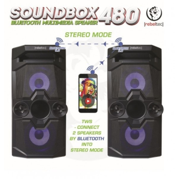 REBELTEC GŁOŚNIK BLUETOOTH,FM,KARAOKE STEROWANY ZA POMOCĄ SMARTPHONA BLUETOOTH SOUNDBOX 480 (WYPRZEDAŻ)