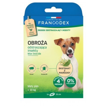 FRANCODEX Obroża dla małych psów do 10 kg odstraszająca insekty - 4 miesiące ochrony - 35 cm