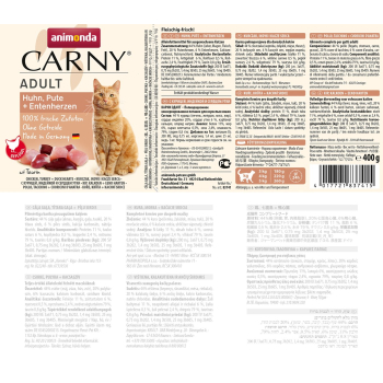 ANIMONDA Carny Adult kurczak, indyk, kacze serca - mokra karma dla kota - 400g