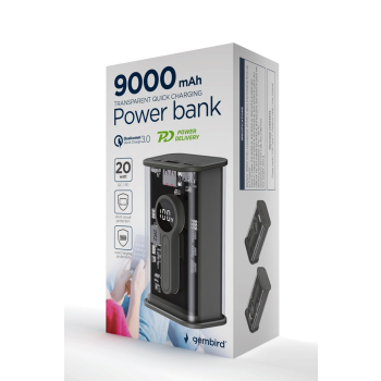 Gembird PB09-TQC3-01 Transparentny power bank QC3.0 z szybkim ładowaniem, 9000 mAh, czarny