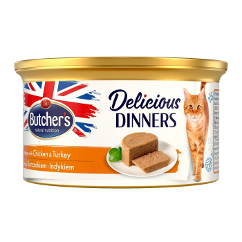 Butcher's Delicious Dinners Cat z kurczakiem i indykiem - mokra karma dla kota  w formie musu - puszka 85 g