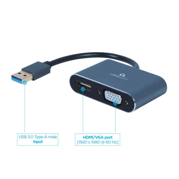I/O ADAPTER USB3 TO HDMI/VGA/GREY A-USB3-HDMIVGA-01 GEMBIRD