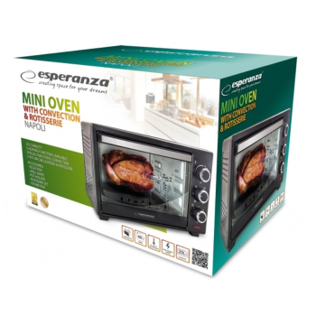 Mini piekarnik z konwekcją i rożnem Esperanza NAPOLI EKO006 (Pokrętło; 1600W; kolor czarny)