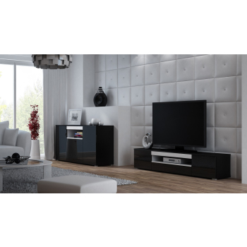 Komoda VIVA 150 czarny/ czarny połysk+ biały