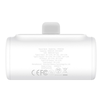 Powerbank Baseus Compact IP 5000mAh 20W USB-C/Lightning (biały)