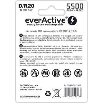 Zestaw akumulatorków everActive EVHRL20-5500 (5500mAh ; Ni-MH)