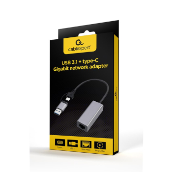 GEMBIRD ADAPTER USB TYP 3.1 + USB-C -> LAN RJ45 GIGABIT 15CM
