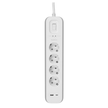 Listwa zasilająca Belkin Power Surge 4-PORT + 1xUSB-A +1xUSB-C 2.4A PD 525J 2m White Schuko