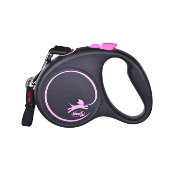 Smycz flexi automatyczna Black Design S taśma 5 m - dla psa do 15 kg, kolor różowy