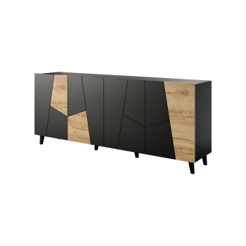 Komoda ETNA 200x42x82 czarny mat + dąb craft
