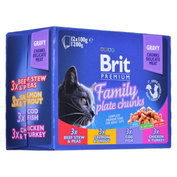 BRIT Cat Pouches Family Plate - mokra karma dla kota - 12 x 100g