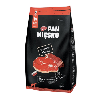 PAN MIĘSKO Wołowina z koziną (dorosły) chrupki M - Karma sucha dla psa - 20kg