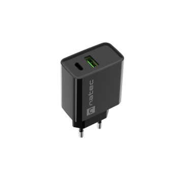 NATEC ŁADOWARKA SIECIOWA RIBERA USB-A + USB-C 20W POWER DELIVERY CZARNA NUC-2062