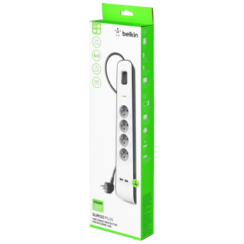 Listwa zasilająca Belkin Power Surge 4-PORT + 2xUSB-A 2.4A 525J 2m Grey/White