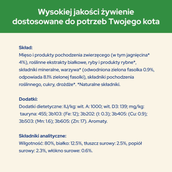 Purina Cat Chow Sterilised z jagnięciną i zieloną fasolką w sosie - mokra karma dla kota - 85 g
