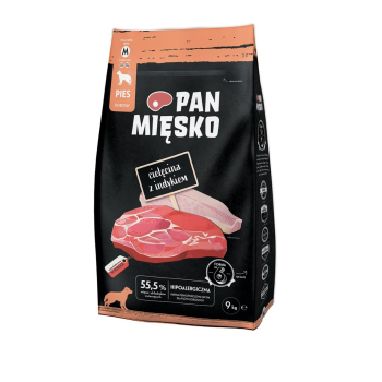 PAN MIĘSKO Cielęcina z indykiem (dorosły) chrupki M - Karma sucha dla psa - 9kg